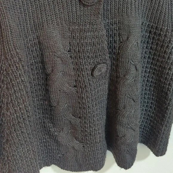 Sioni Gray Wool Blend Rabbit Fur Trim Thick Cable Knit Chunky Cardigan Sweater L - Picture 5 of 10